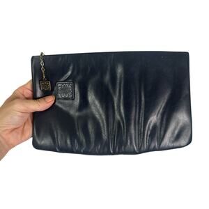 Vitnage 1980s Mondani NAvy Blue Leather Clutch Purse HAndbag